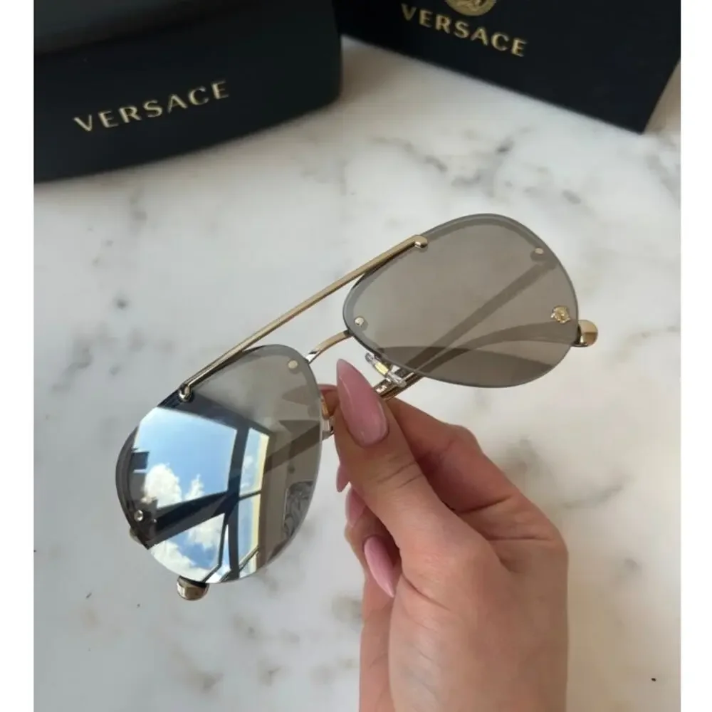 NEW Versace VE2231 Silver Mirror Medusa Aviator Sunglasses